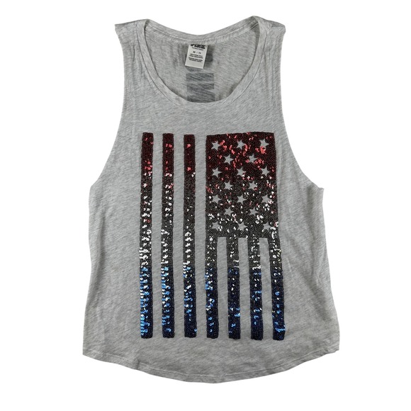 PINK Victoria's Secret Tops - PINK Victoria's Secret Tank Top Womens XS Sequin Flag Graphic USA 4th July Y2K